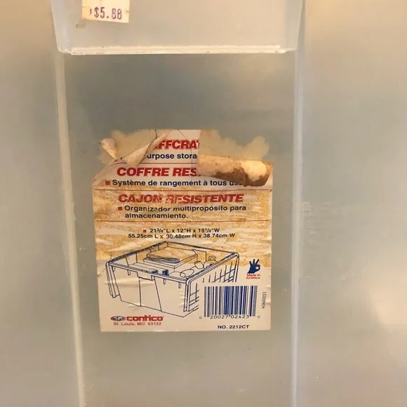 Clear Plastic Storage Tote with Label
