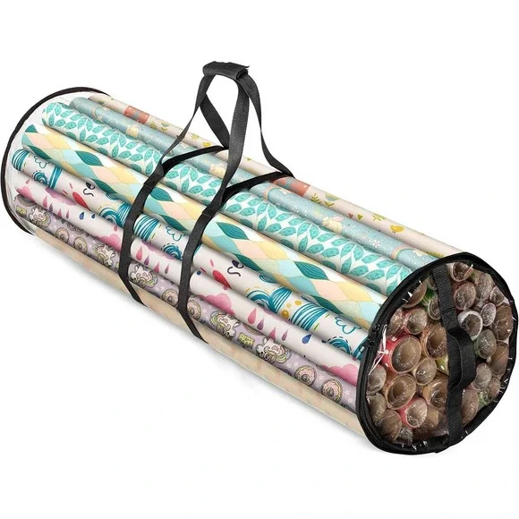 Clear Wrapping Paper Storage Bag 41in Tearproof Gift Wrap Organizer Black Trim