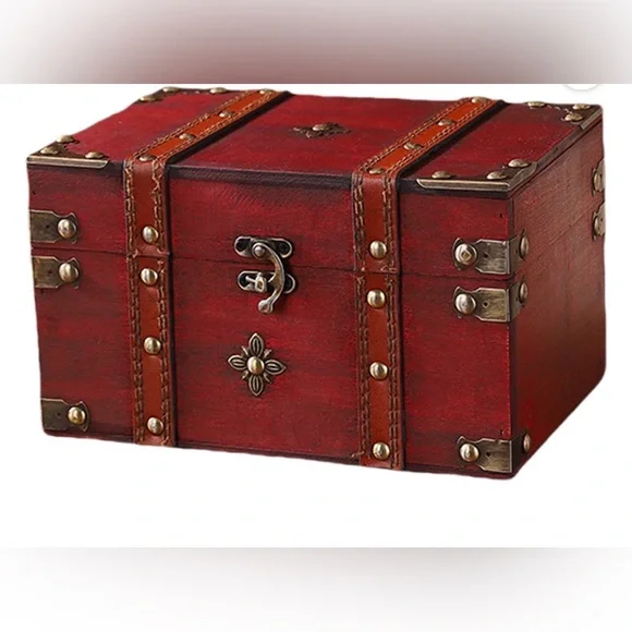 Vintage-Style Red Wooden Storage Chest - Home Storage & Organization