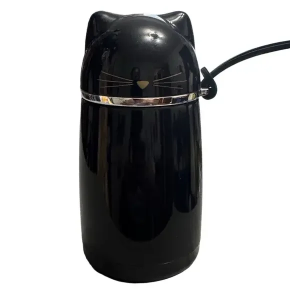 Black 12oz Kitty Cat Thermos with Carrying Strap  NWT