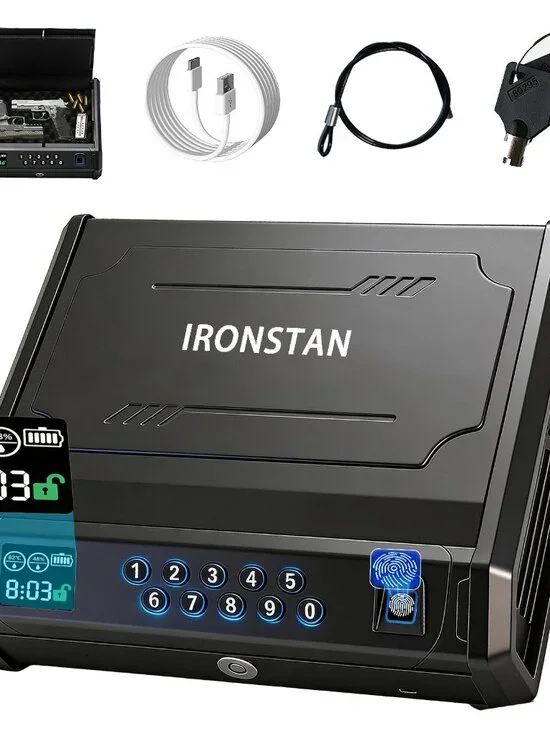Gun Safe with 3 Unlock Ways - Fingerprint/Digital PIN/Key, LCD Display