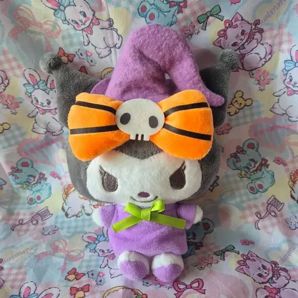 Sanrio x Avail Kuromi Halloween Witch Pumpkin Bow Plush Mascot Japan