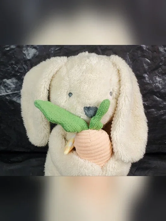 Cloud Island Cream Bunny w/ Carrot Rattle Stuffed Animal Plush Sewn Eyes - GUC