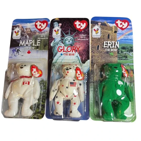 TY Teenie Beanie Baby Lot 3 Bears Glory Erin Maple US IRE CAN VTG McDonalds 1999