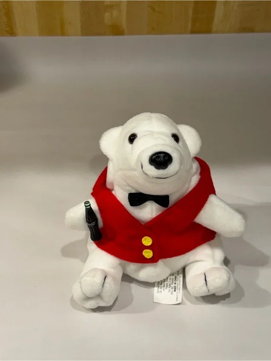 Coca Cola Polar Bear Vintage 1997 Bean Bag Plush in Red Vest & Black Bow tie