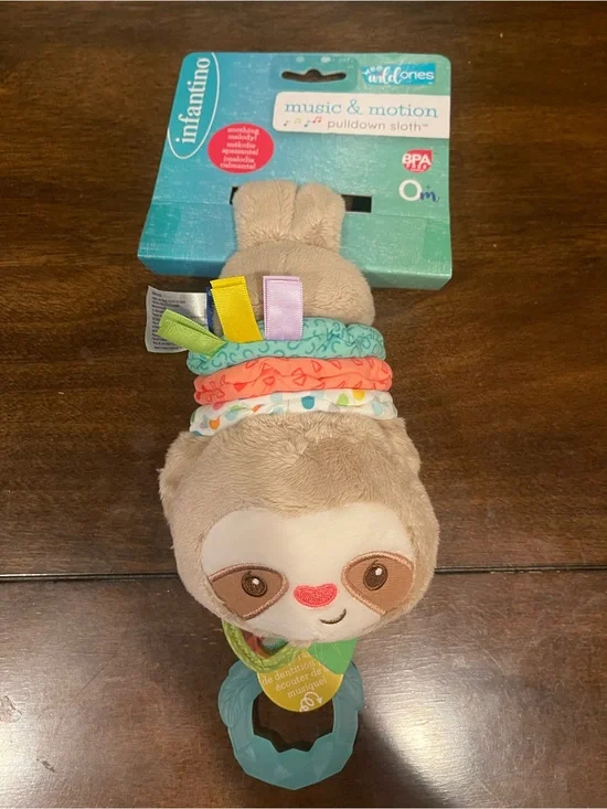 Infantino Beige Sloth Plush with Multicolor Fabric Rings