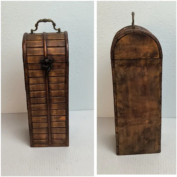 Vintage Decorative Wood & Brass Wine Bottle Box