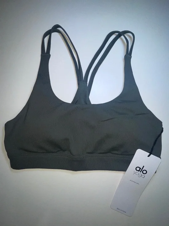 Alo Yoga Airbrush Suspension Sports Bra | Dark Cactus | Strappy Back | Size S