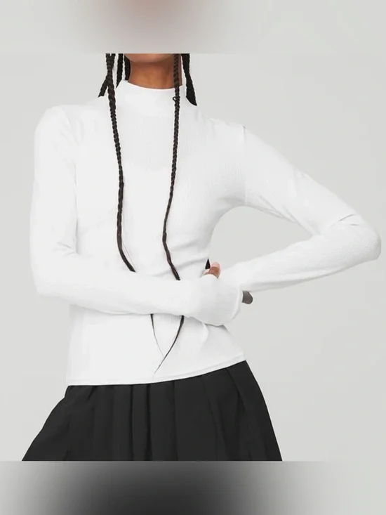 ALO Yoga Wellness Ribbed Mock Neck Long Sleeve Top White Size XXS/XS