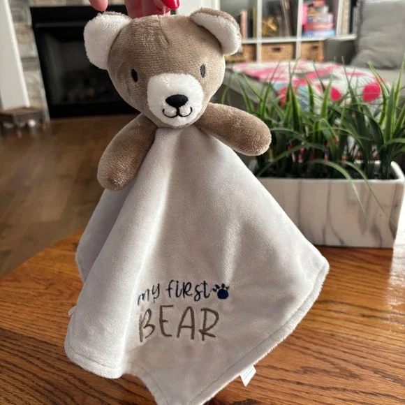 Baby Starters My First Bear Security Blanket Lovey Gray Brown Satin Back A50598
