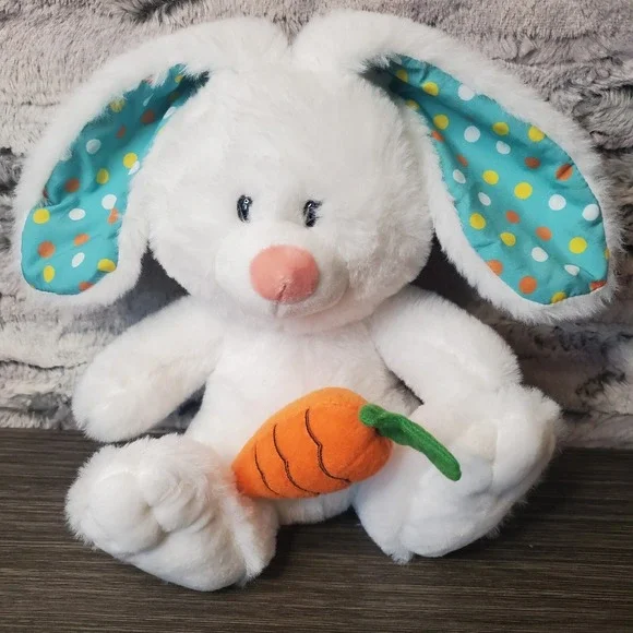 White Easter Bunny Plush Nibbles w/ Carrot‎ Polka Dot Ears American Greetings 8