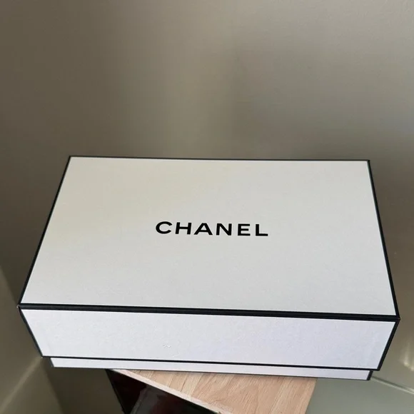 Authentic CHANEL White with Black Trim Logo Gift Box