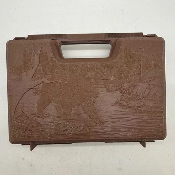 Brown Plastic Hard Case Embossed Grizzly Bear Scene Foam Lined Storage Box