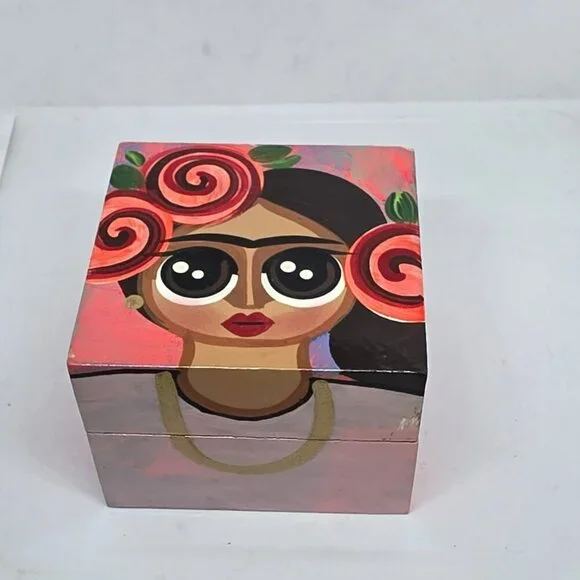 Frida Kahlo Painted Mini‎ Wooden Trinket Box - Made in Mexico - New