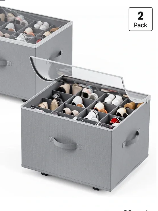 Brand Shoe Storage Organizer Box - Light Gray (2 Pack)