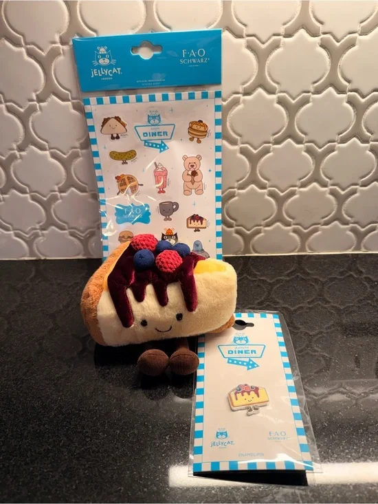Jellycat Cheesecake with pin and stickers
