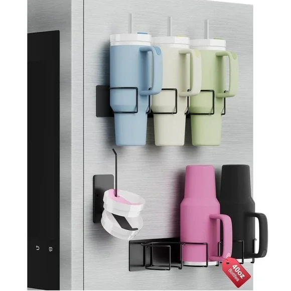 Magnetic Tumbler Holder for 40oz Cups Kitchen Organizer Black 3PC Set