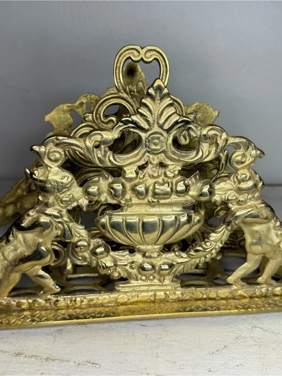 VTG Brass Ornate Victorian Desk Mail Letter Organizer w/Cherubs Andrea by Sadek