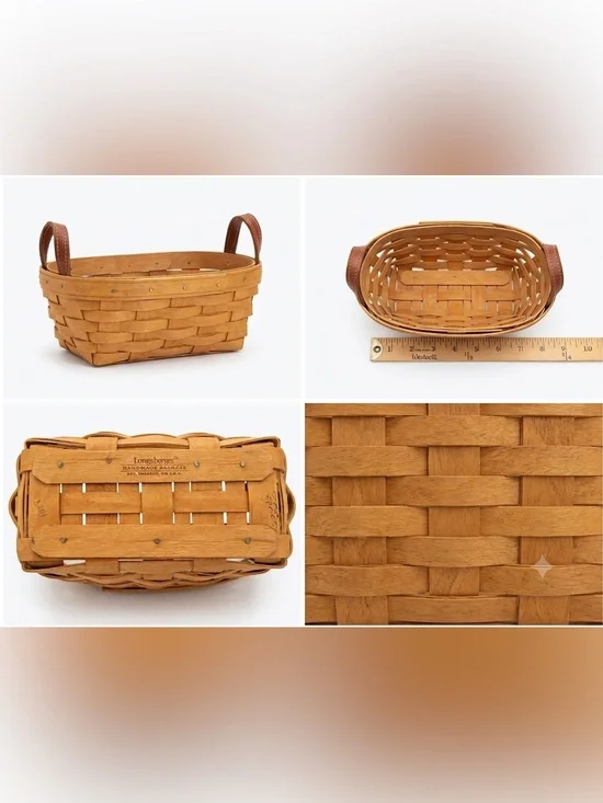 Longaberger Handwoven Oval Basket with Handles Signed 2005