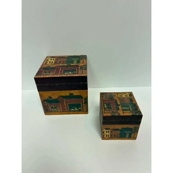 Bobs Boxes Primitive The‎ Village Ellen Stouffer Set of 2 Storage Boxes