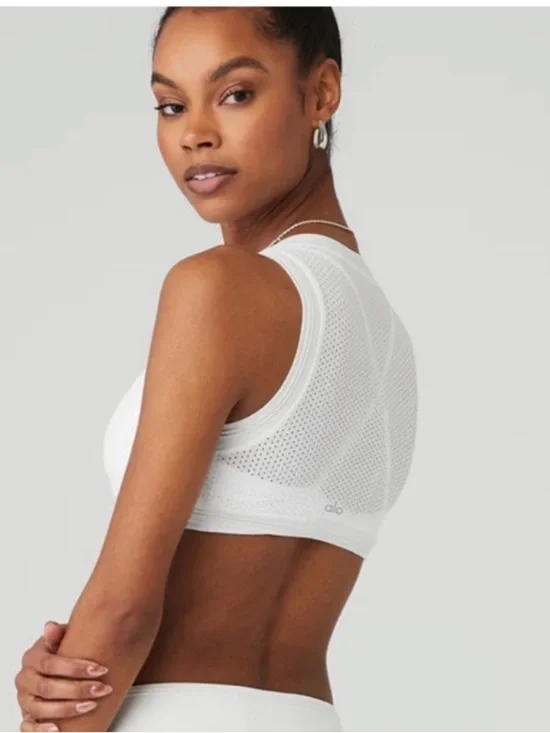 ALO All Star Bra Tank White Mesh Hot Summer Top! Medium Excellent Condition!