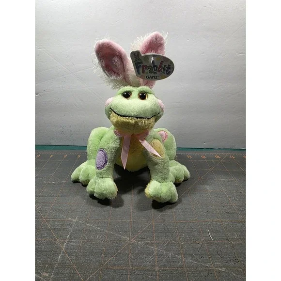 Ganz Frabbit Plush Toy Green Frog Bunny Ears Polka Dot Small NWT