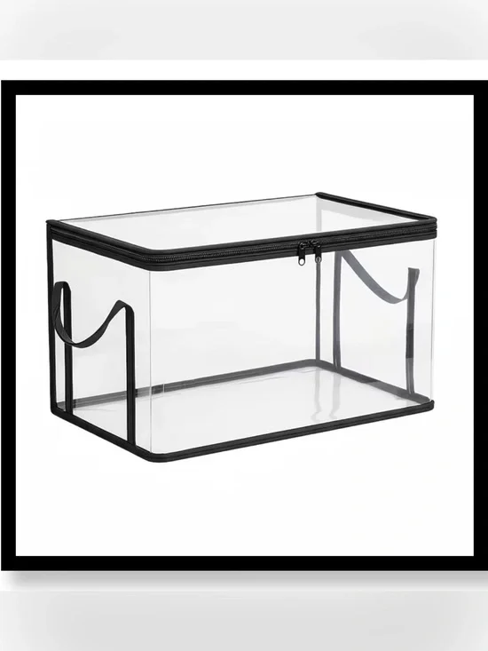 🆕 2pk-Clear Zippered Storage Box with Black Trim - Home Storage & Organization
