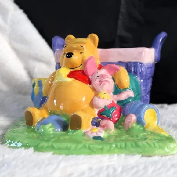 2000 Disney Winnie the Pooh and Piglet Ceramic Flower Vase Planter Please Read