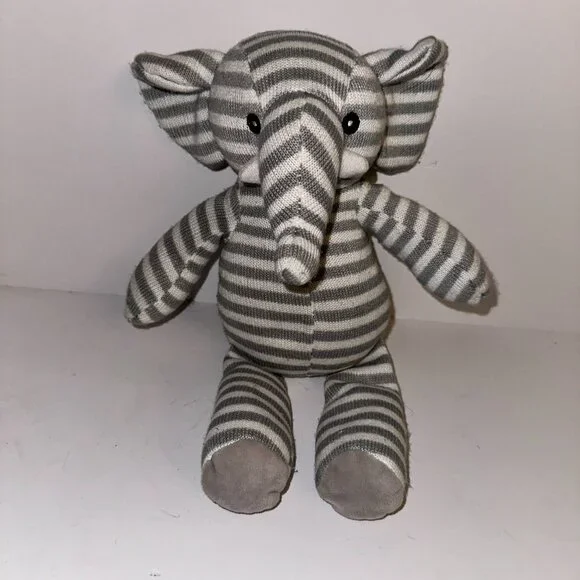 Kellytoy Gray White Stripe Sweater Plush Elephant Rattle Stuffed Animal lovey