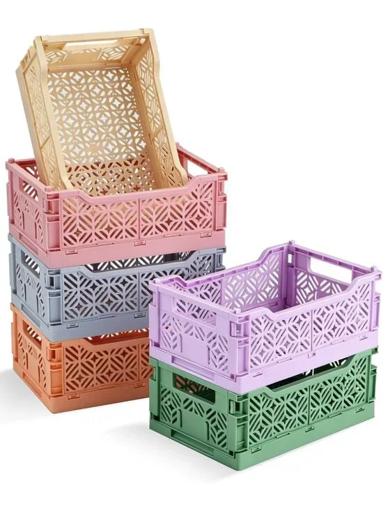 6 Pack Mini Pastel Storage Baskets - Collapsible Desk Organizer Bins, Colorful