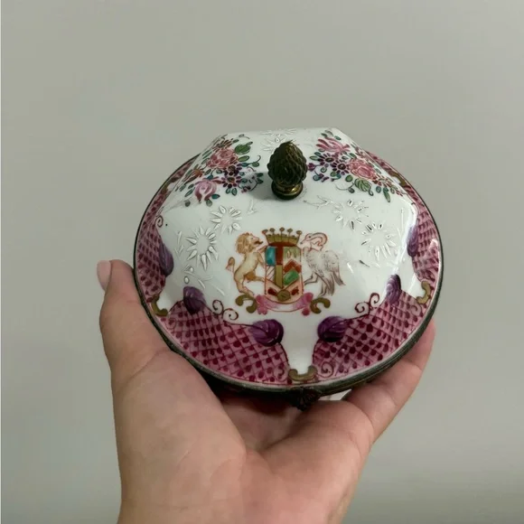 Antique Hand Painted Porcelain Trinket Box
