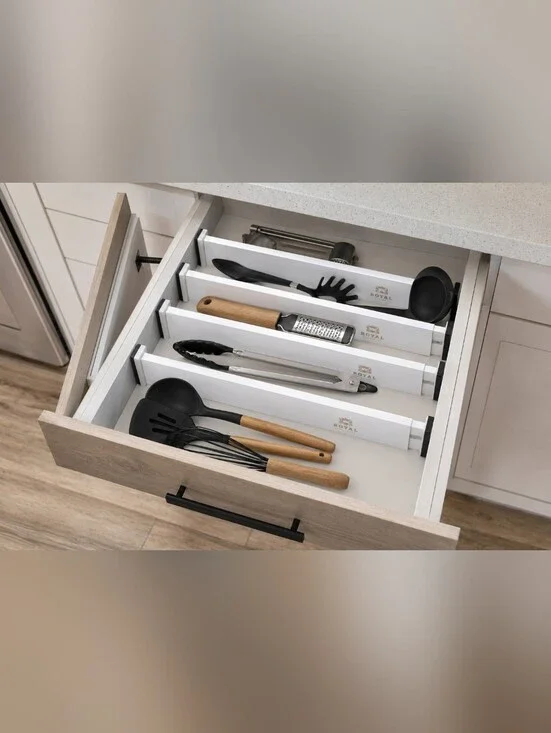 Royal Craft Wood Bamboo Drawer Dividers Set of 4 Adjustable Expandable White