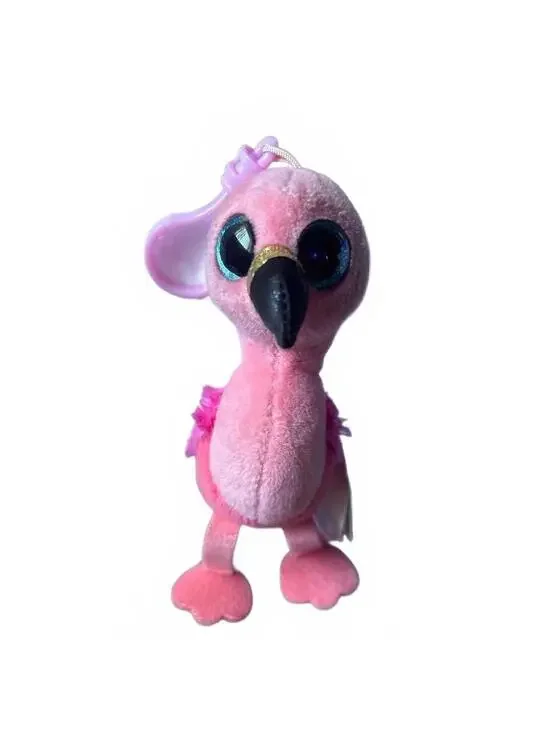 Ty Gilda Pink Flamingo Beanie Boo Mini Keychain 5” Plush Gold Sparkle Beak