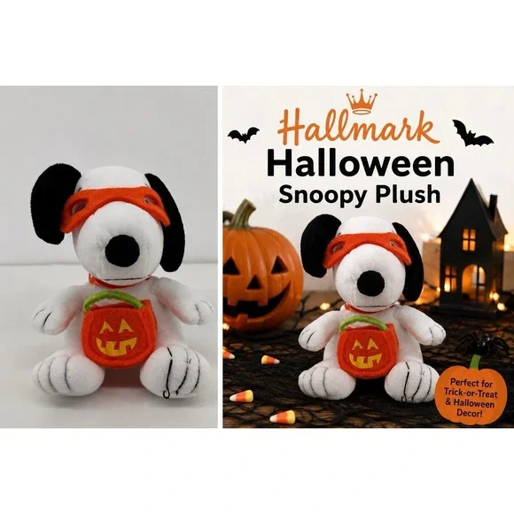 Hallmark Peanuts Snoopy Halloween Plush Pumpkin Masked Trick or Treat  7