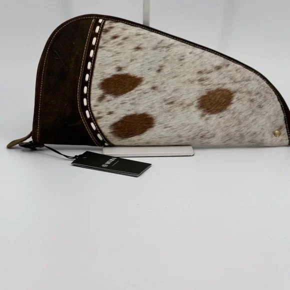 Myra Dusty Trail Pistol Pouch Case  15in Brown White Cowhide Suede S-9595 New