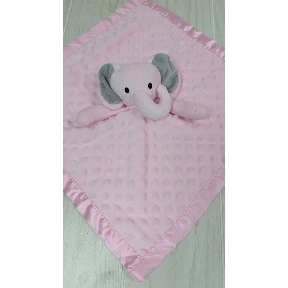 Pro Goleen Elephant Baby Security Blanket Lovey Pink Minky Dot Gray Ears Satin