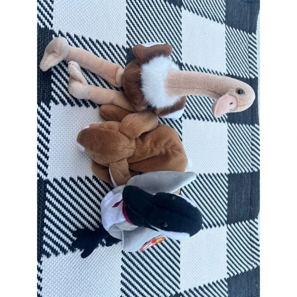 Ty Beanie Babies Lot Stretch Ostrich Ears Rabbit Loosey Goose Vintage Plush 3pc
