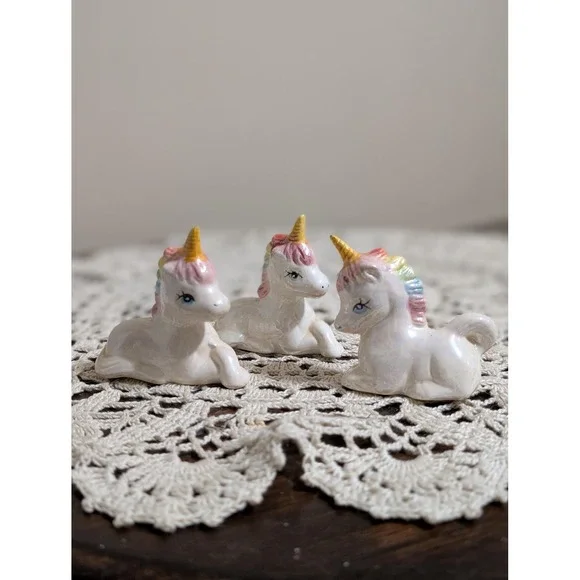 3 Vintage namco Unicorn Ceramic Mythical Creature w/ Horn Rainbow 3