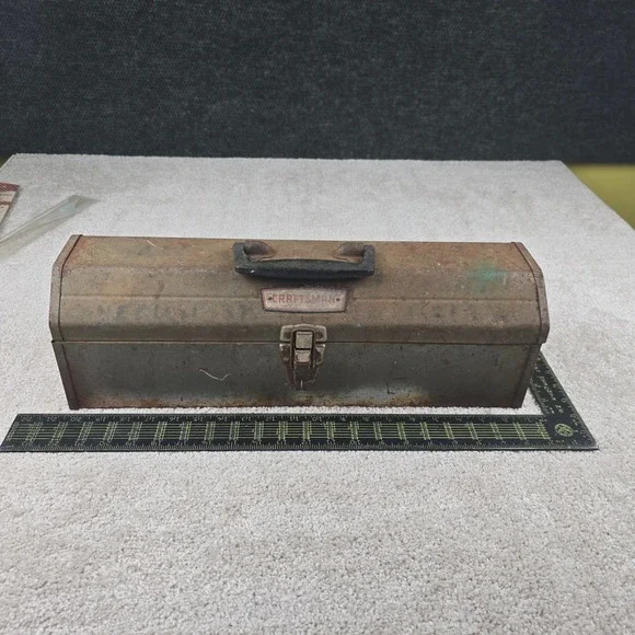 Craftsman Tool Box Gray Vintage Metal Hip Roof With Removable Tray Rust Patina