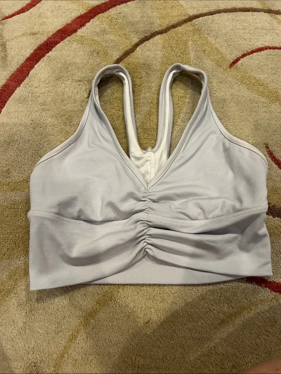 ALO Yoga Light Gray Ruched Racerback Sports Bra