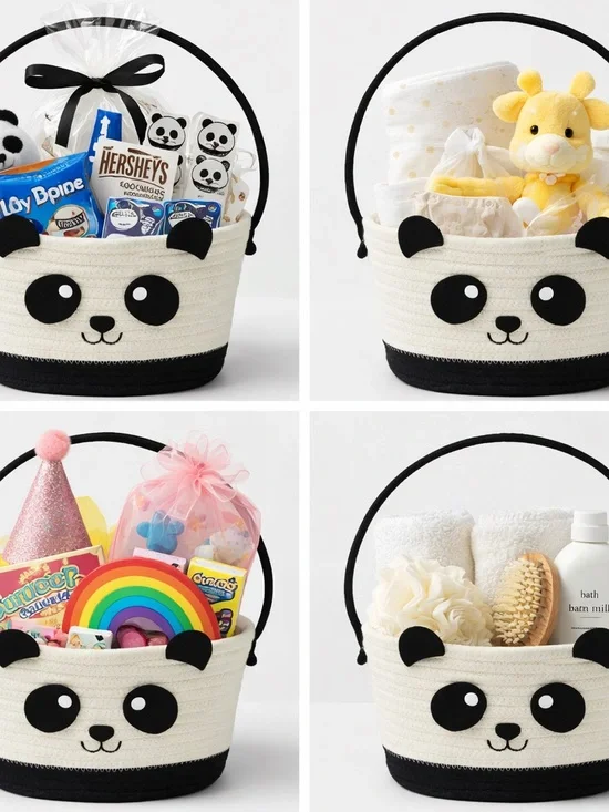 Panda Rope Basket Bag in‎ Black and Cream