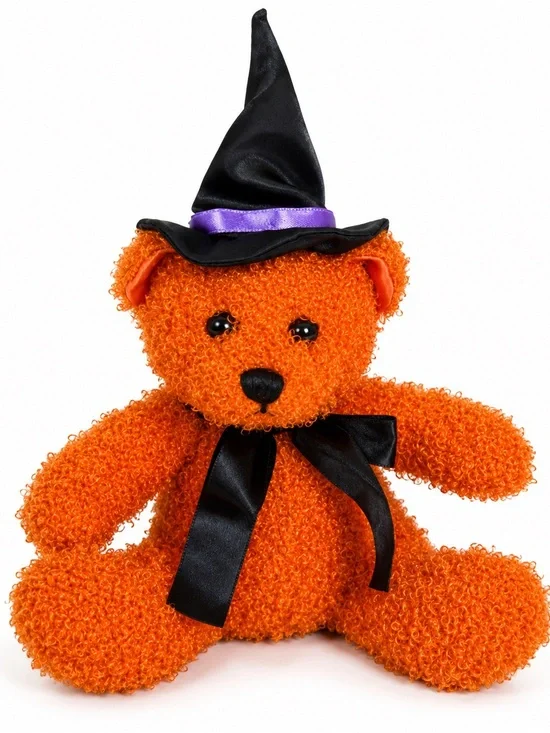 Kids Preferred Orange Curly Fur Bear Plush Stuffed Animal Toy Halloween Witch