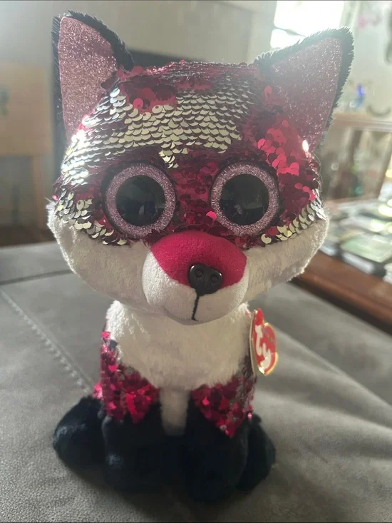 Ty Sequin Fox Plush in Pink, Silver & Black