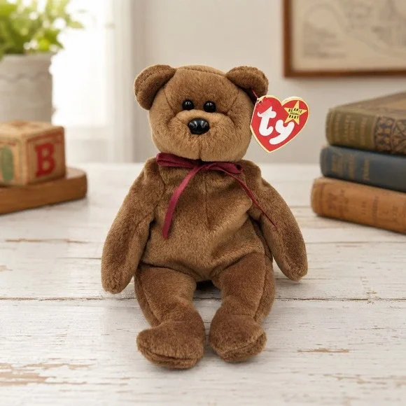 Vintage 1993 TY Beanie Babies Teddy Brown Bear Plush Hang Tag Collectible Gift