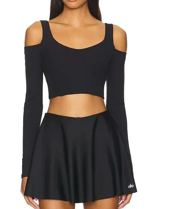Alo Yoga Ribbed Cropped Butterfly Long Sleeve Tee Black Small