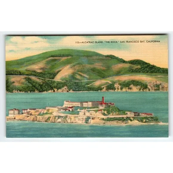 Alcatraz Island San Francisco Bay The Rock California Linen Postcard 1940s SVC