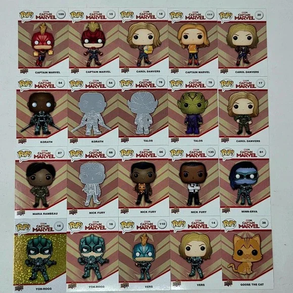 Upper Deck Funko Pop Captain Marvel 20 CARD LOT Glittery Gold & Silver Foil