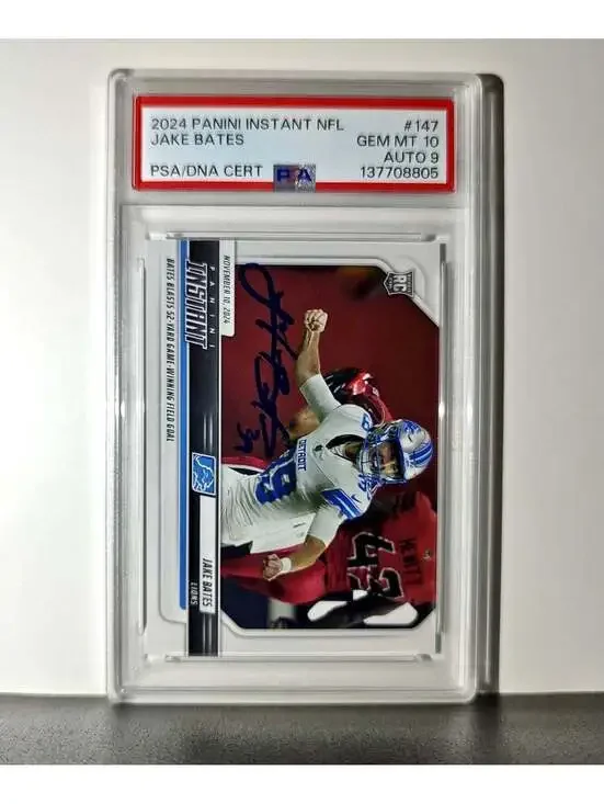 Jake Bates Rookie 2024 Panini NFL #147 Detroit Lions PSA 10 Auto 9