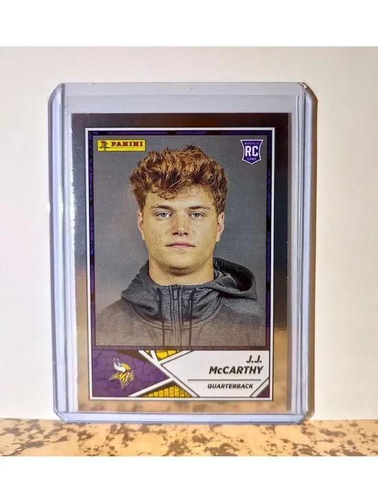 J.J. McCarthy 2024 Panini NFL #78 Silver Foil Rookie Sticker Card Vikings
