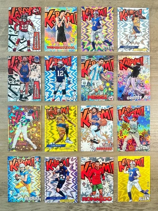 Kaboom Lot of (16) Novelty Cards. Ohtani, Mahomes, Kobe, Messi, Ronaldo, Brady…